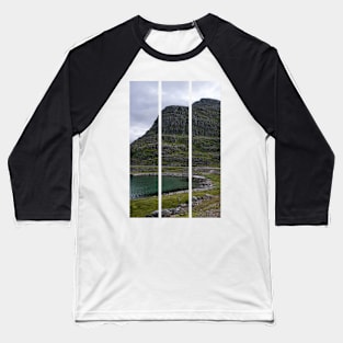 Wonderful landscapes in Norway. Nord-Norge. Beautiful scenery of Masoy coastline at Havoysund in the Troms og Finnmark. Cloudy day.  (vertical) Baseball T-Shirt